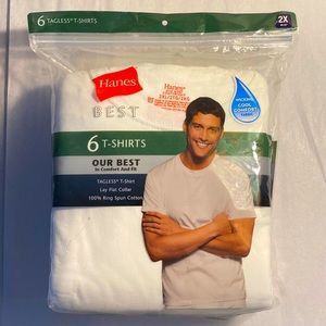 Hanes XXL Tagless T shirts. 6 pack. Lay flat collar. New and in package.